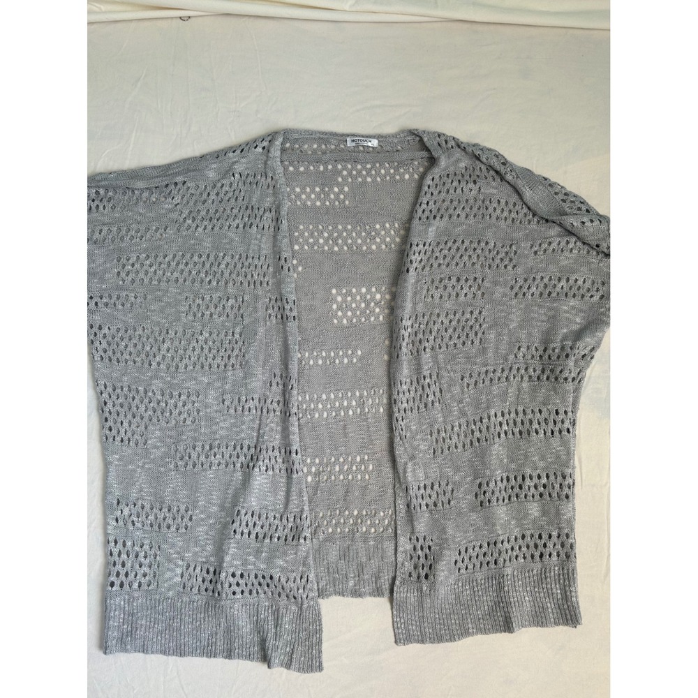 Hotouch Womens XXL Gray Open Front Cardigan Pointelle Knit Lightweight Oversized